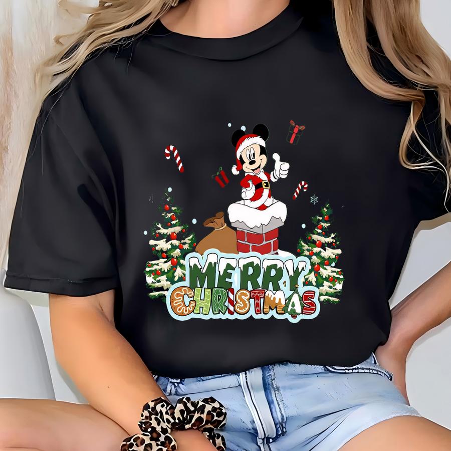 Merry Christmas  Shirt, Cute Mouse Holiday Hoodie, Santa Claus Xmas Tee, Family Matching Outfit. T-shirt