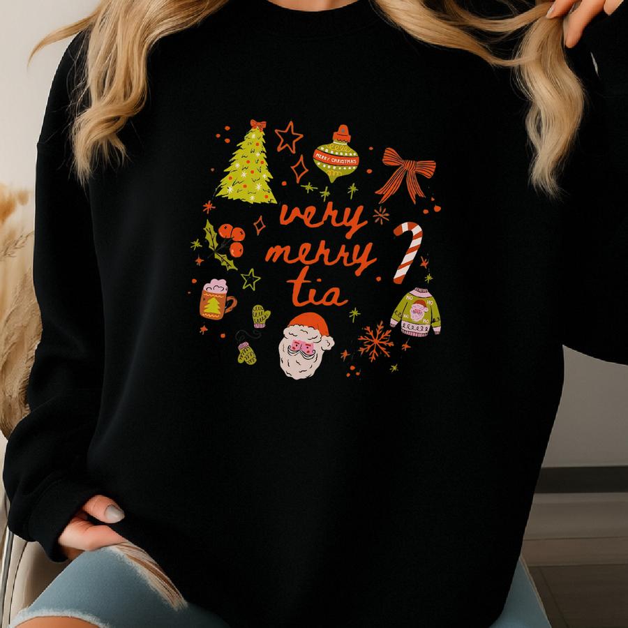 Tia Shirt, Christmas Aunt Shirt, Sister Tshirt, New Auntie Tee, Santa Xmas Gifts Sweatshirt