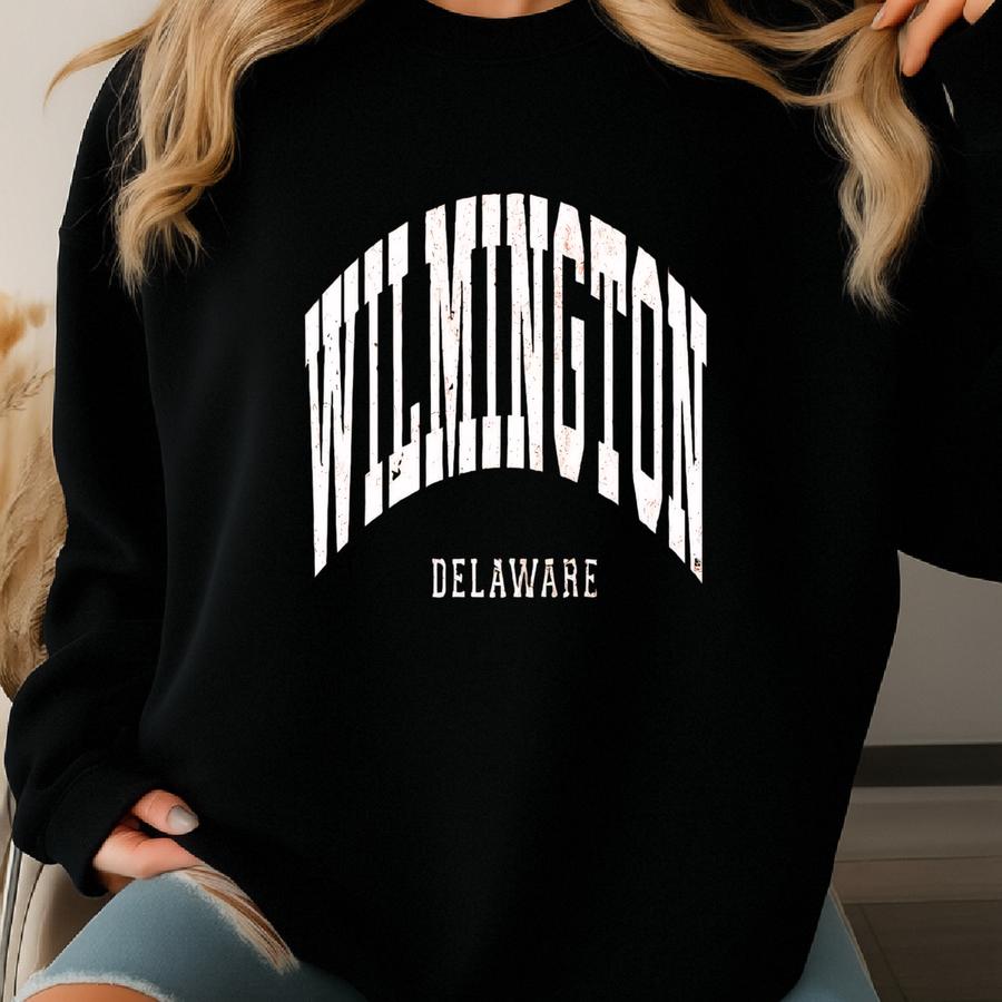Wilmington Delaware Varsity Letter Sweatshirt, Vintage College Crewneck, Cozy Fall Winter Pullover, Unisex State Pride Gift Sweater Sweatshirt