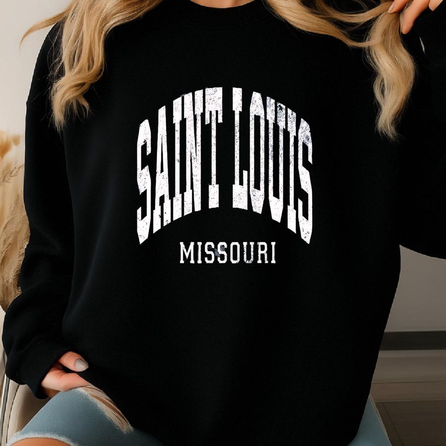 Saint Louis Missouri Hoodie: Distressed Vintage College Pullover Sweatshirt