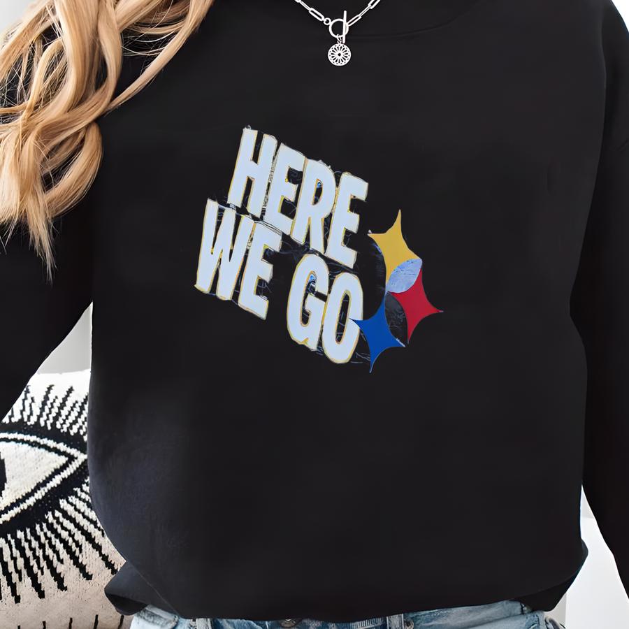 Pittsburgh Football Sweatshirt | Here We Go Crewneck | Pittsburgh Football Fan Shirt | Game Day Pullover | Black And Yellow | Youth Adult Sweatshirt