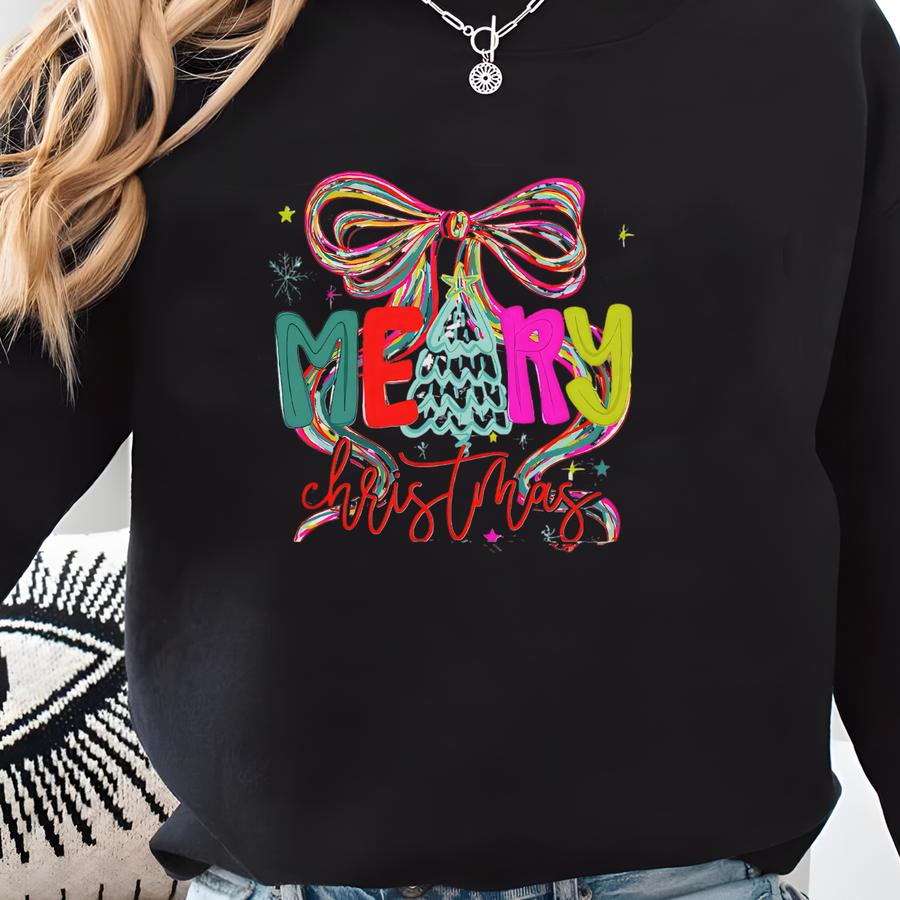 Colorful Holiday Sweatshirt - Merry Christmas Sweatshirt, Cozy Crewneck For Winter, Festive Xmas Sweater, Joyful Christmas Gift For Her Sweatshirt