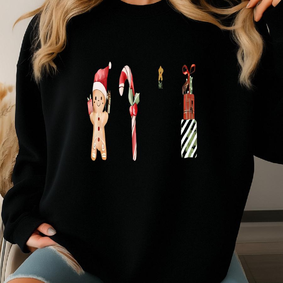 Minimalist Christmas T-shirt: Gingerbread, Candy Cane, Tree Sweatshirt