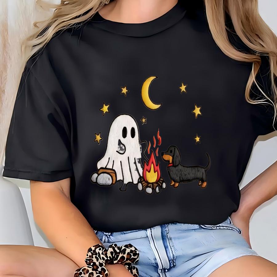 Dachshund Halloween Ghost Shirt, Spooky Season Sweatshirt, Fall Dog Lovers Hoodie, Weiner Dog Gift, Autumn Hoodie T-shirt