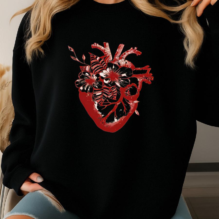 Floral Heart Shirt Heart Disease Awareness Month Tshirt Open Heart Surgery Recovery Gift For Women Men 100 % Cotton T-shirt Sweatshirt