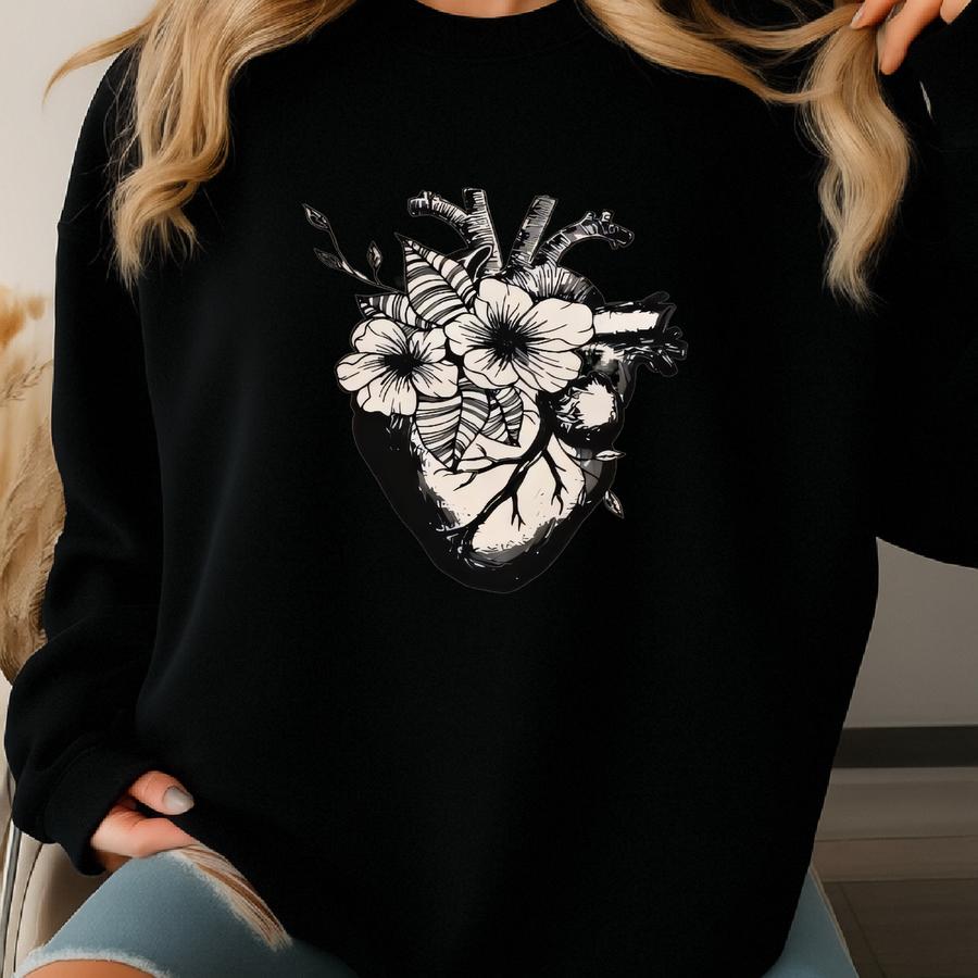 Floral Heart Shirt Heart Disease Awareness Month Tshirt Open Heart Surgery Recovery Gift For Women Men 100 % Cotton T-shirt Sweatshirt