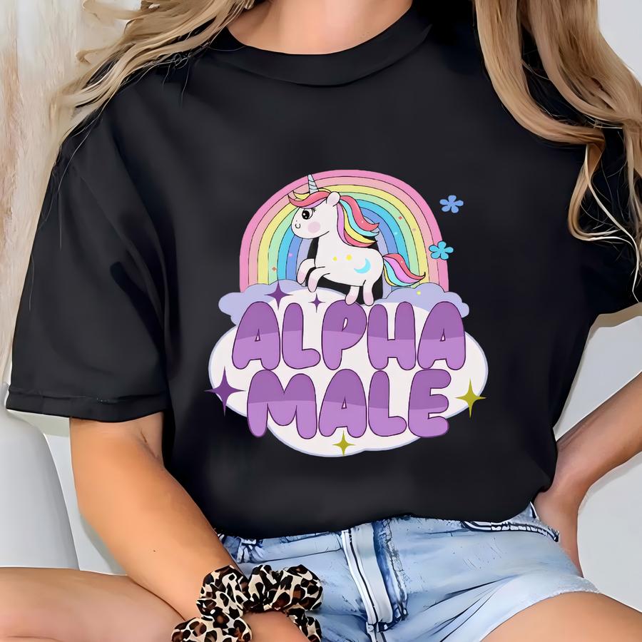 Sarcastic Alpha Male Shirt Unicorn Rainbow Tshirt Funny Sarcasm Gift For Men 100 % Cotton Hoodie T-shirt