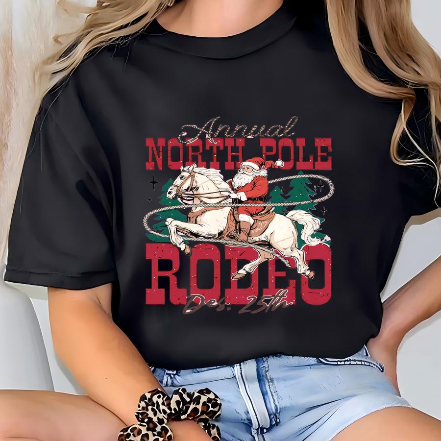 Annual North Pole Rodeo Sweatshirt, Western Christmas Sweatshirt, Cowgirl Christmas Hoodie, Cowboy Santa, Country Holiday Gift, North Pole T-shirt