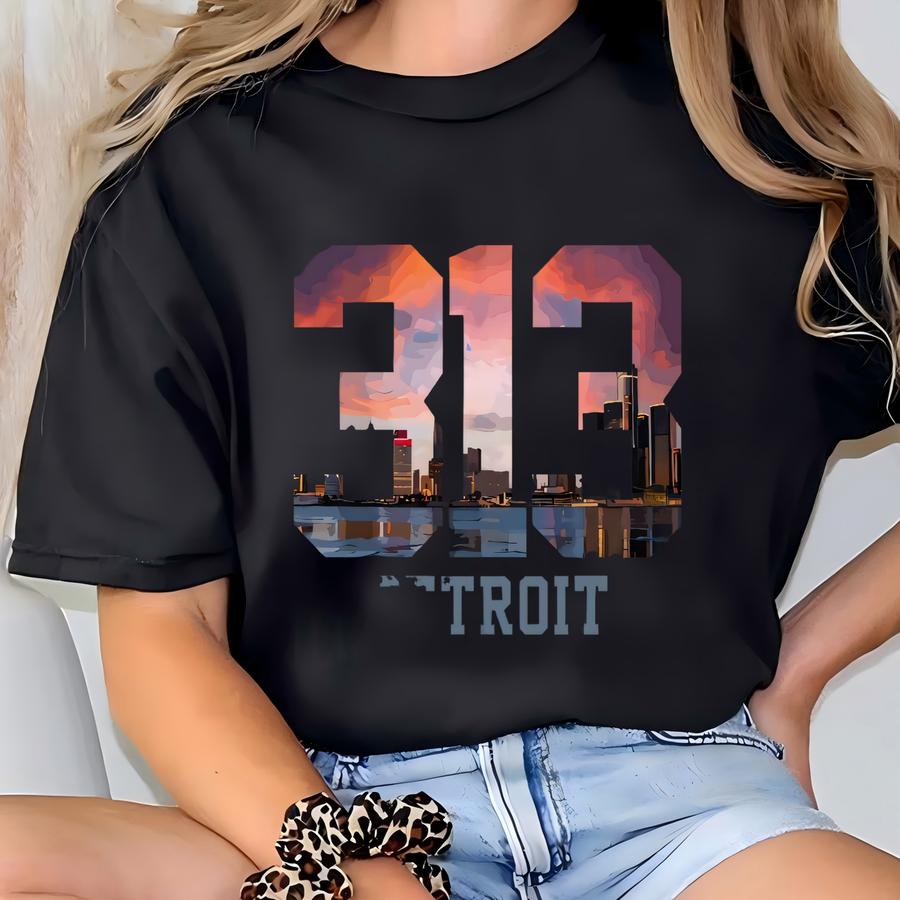 Detroit Michigan Shirt 313 Area Code Pride Tshirt Detroit Gift For Men Women 100 % Cotton Unisex Hoodie T-shirt