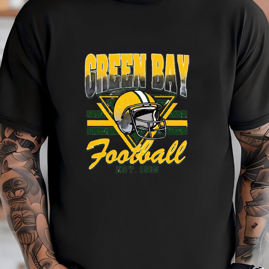 Green Bay Football Vintage Style Sweatshirt, Retro Green Bay Varsity Crewneck Hoodie, Green Bay Long Sve, Mascot Game Day Tee T-shirt