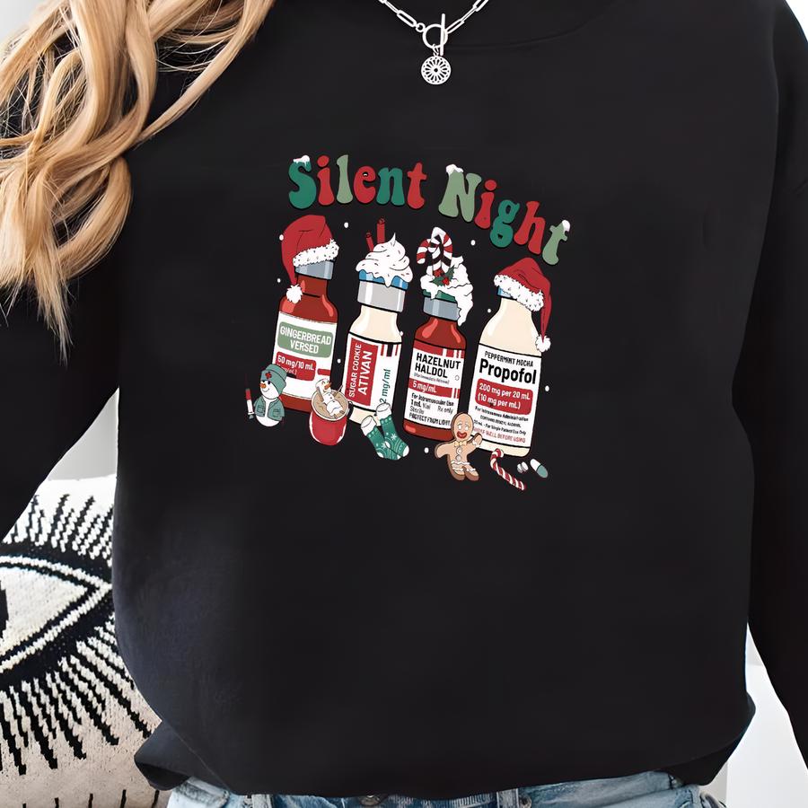 Silent Night Christmas Sweatshirt, Christmas Nurse Shirt, Medical Christmas T-shirt, Icu Nurse Christmas Tee, Nurse Holiday Sweatshirt Sweatshirt