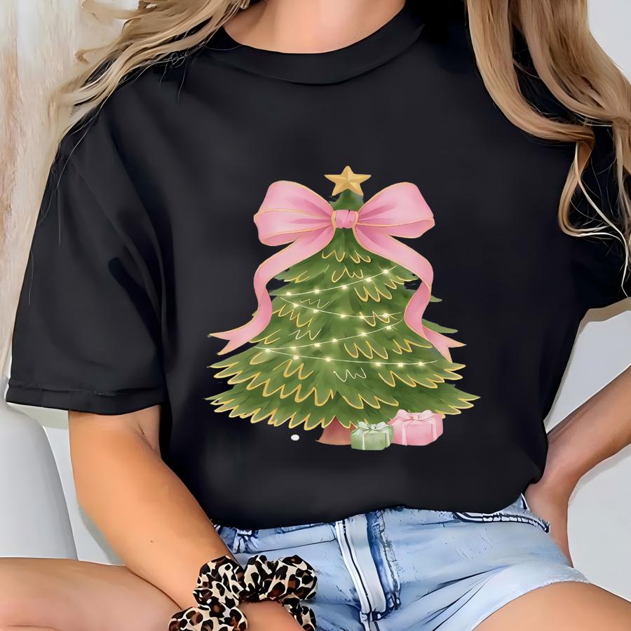 ® Christmas Tree Bow Shirt, Christmas Sweatshirt For Women, Christmas Tree Tshirt, Christmas Coquette Christmas Shirt T-shirt