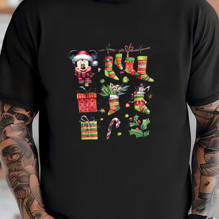 Christmas Sweatshirt, Cozy Holiday Hoodie With Stockings And Gifts Print T-shirt