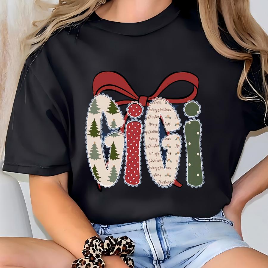 Christmas Gigi Sweatshirt With Grandkids Names, Gigi Gift From Grandchildren, New Grandma Gift, Xmas Gift For Gig, Sage Deer Christmas T-shirt