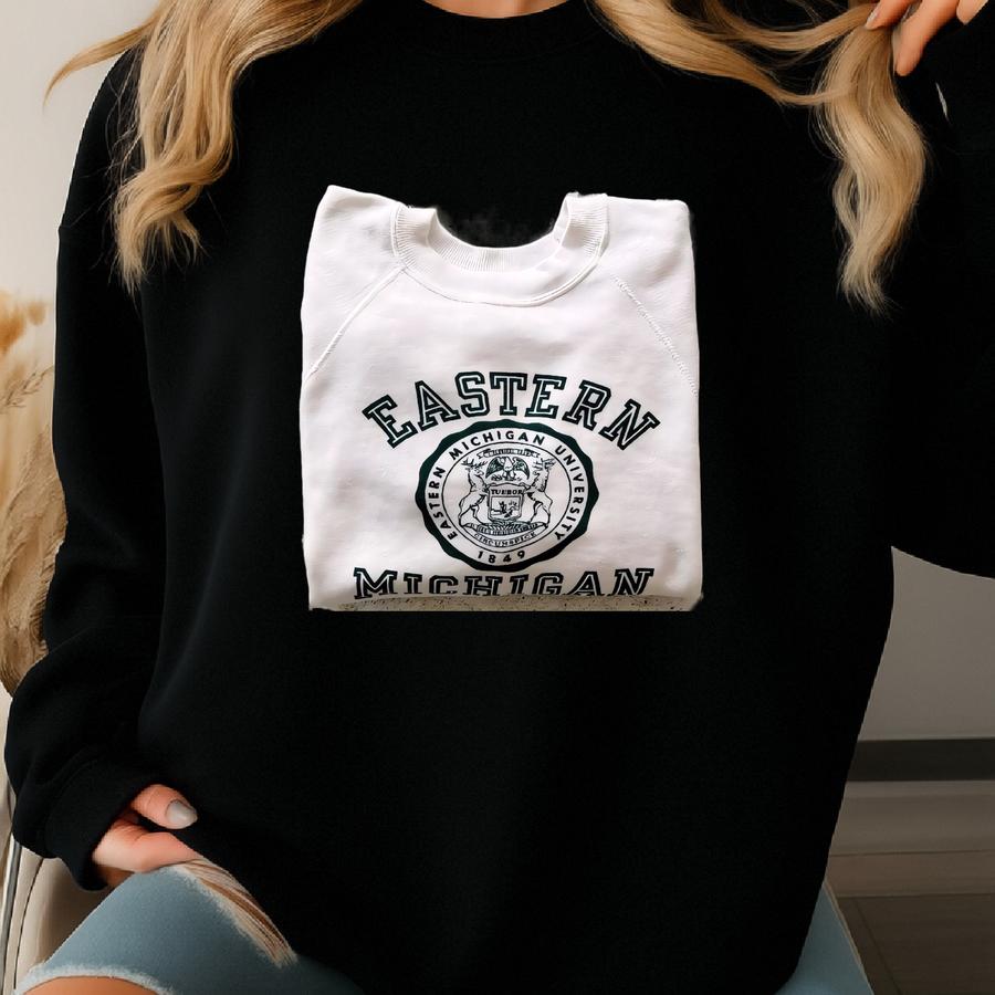 Vintage Sweatshirt | Eastern Michigan Raglan Pullover Top Shirt Sweater University College 70's White | Size S/m Sweatshirt