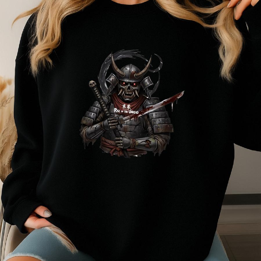Rise Of The Undead Samurai Sweatshirt, Gothic Warrior Hoodie, Dark Ronin Crewneck Gift Sweatshirt
