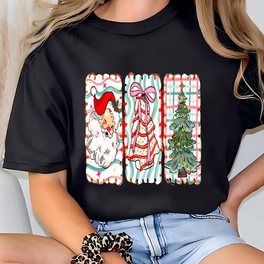 Cute Merry Christmas Shirt: Santa Claus And Xmas Tree Tee T-shirt