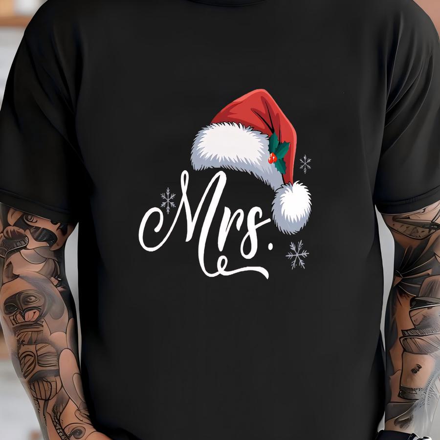 Mr. And Mrs. Christmas Shirts, Christmas Couple Hoodie, Honeymoon Christmas Shirt, Wife Husband Christmas Tee, Christmas Wife Hubby T-shirt
