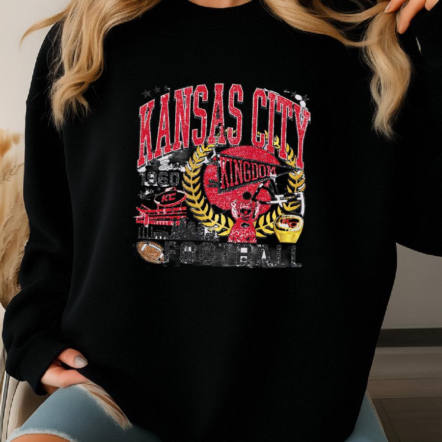 Retro Kansas City Football Sweatshirt, Kansas City Crewneck, Kansas City Gift, Kc Football, Kansas City Shirt, Kc Football, Game Day Tshirt Sweatshirt