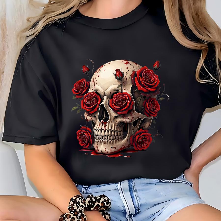 Beauty In Death Sweatshirt, Gothic Skull And Roses Sweater, Dark Aesthetic Grunge Top, Valentine Gothic Gift T-shirt