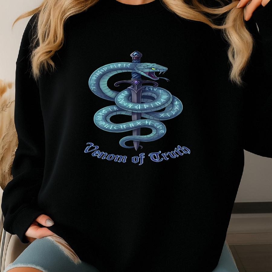 Serpent Of Truth Snake Sweatshirt, Nordic Rune Serpent Hoodie, Gothic Viking Snake And Dagger Sweater, Mythic Norse Gift Sweatshirt