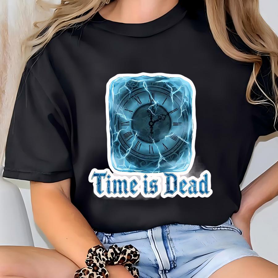 Time Is Dead Clock Sweatshirt, Gothic Frozen Time Sweater, Blue Ice Clock Crewneck, Aesthetic Winter Streetwear, Vaynora Gift T-shirt