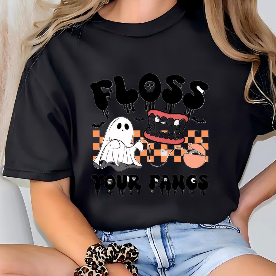 Floss Your Fangs Shirt Dental Halloween Shirt Funny Dental Hygienist Shirt Assistant Tech Shirt Funny Dentist Shirt, Gift For Dentist T-shirt