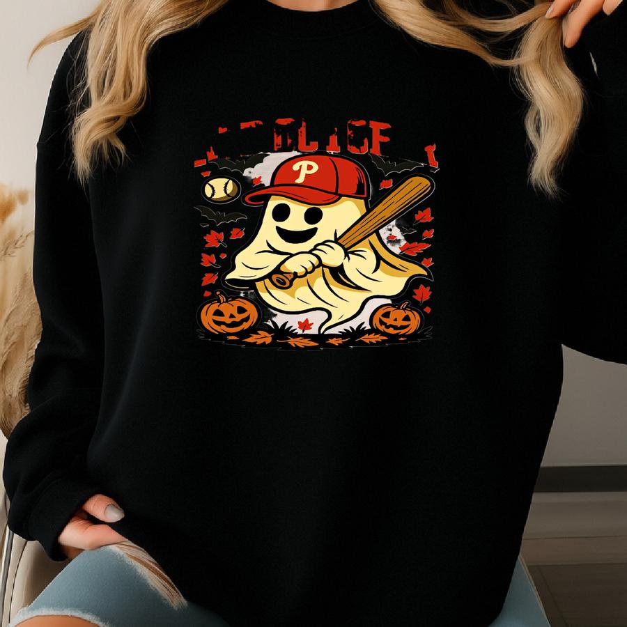 Red October Halloween Ghost Sweatshirt, Philadelphia T-shirt, Spooky Baseball Halloween Shirt, Halloween Ghost Shirt Sweatshirt