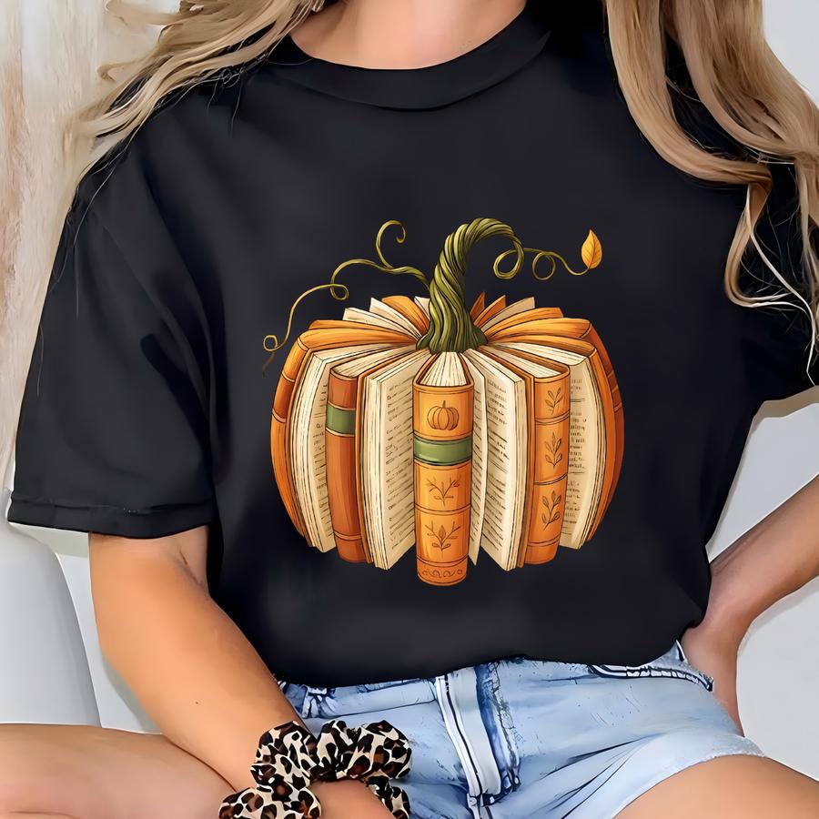Fall Book Pumpkin Shirts, Pumpkin Book Shirts, Gifts For Halloween Men Women, Halloween Teacher, Book Lover Gifts Idea, Bookish Gifts T-shirt