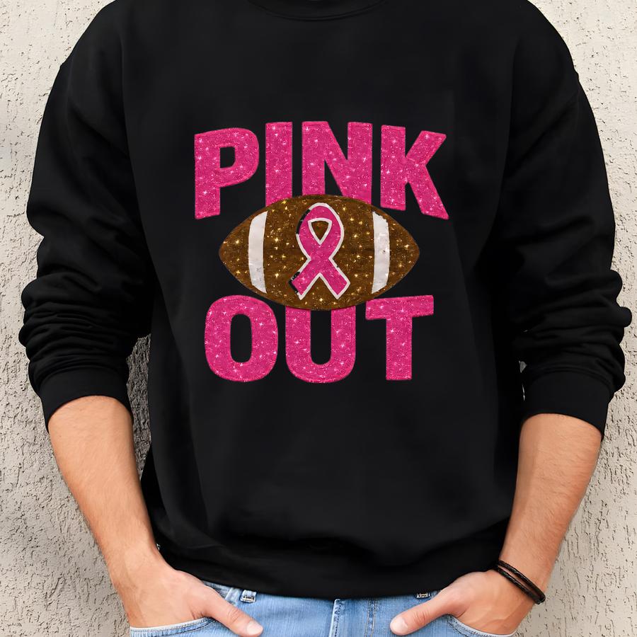 Football Pink Out Shirts , Breast Cancer Football Shirts, Gifts For Game Day Women, Pink Ribbon, Football Mom Gifts Idea, Cancer Gifts Sweatshirt