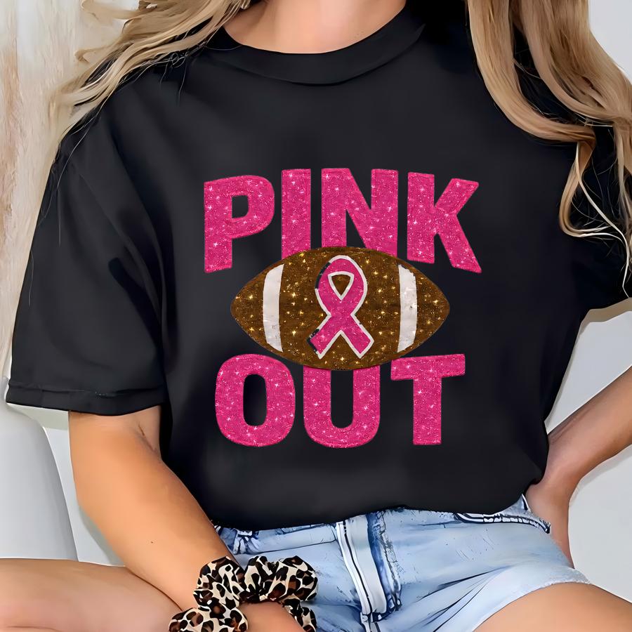 Football Pink Out Shirts , Breast Cancer Football Shirts, Gifts For Game Day Women, Pink Ribbon, Football Mom Gifts Idea, Cancer Gifts T-shirt