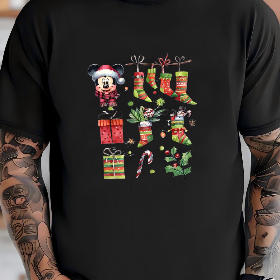 Christmas Hoodie, Cozy Holiday Tee With Stockings, Gifts Candy Cane Print T-shirt