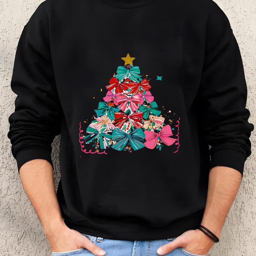 Merry Christmas Sweatshirt Bow Tree Design Graphic Holiday Crewneck Sweatshirt Merry Christmas Sweatshirt Bow Tree Design Graphic Holiday Crewneck Sweatshirt
