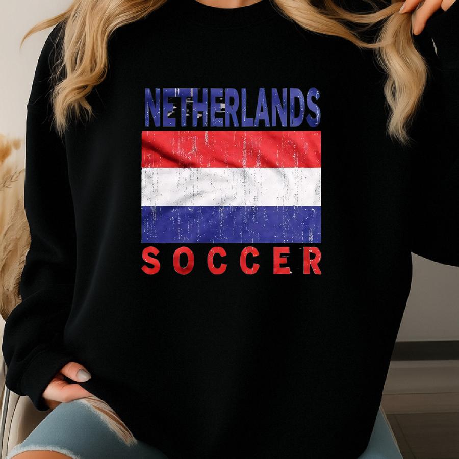 Netherlands Soccer T-shirt: Durable Cotton, Seamless Rib Collar Sweatshirt