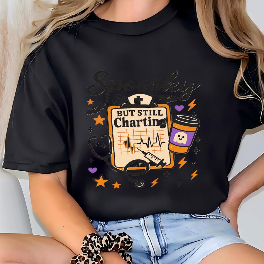 Spooky But Still Charting Sweatshirt, Halloween Nurse Sweater, Nurse Halloween Costumes, Boo Boo Crew Sweatshirt, Nurse Halloween Hoodie T-shirt