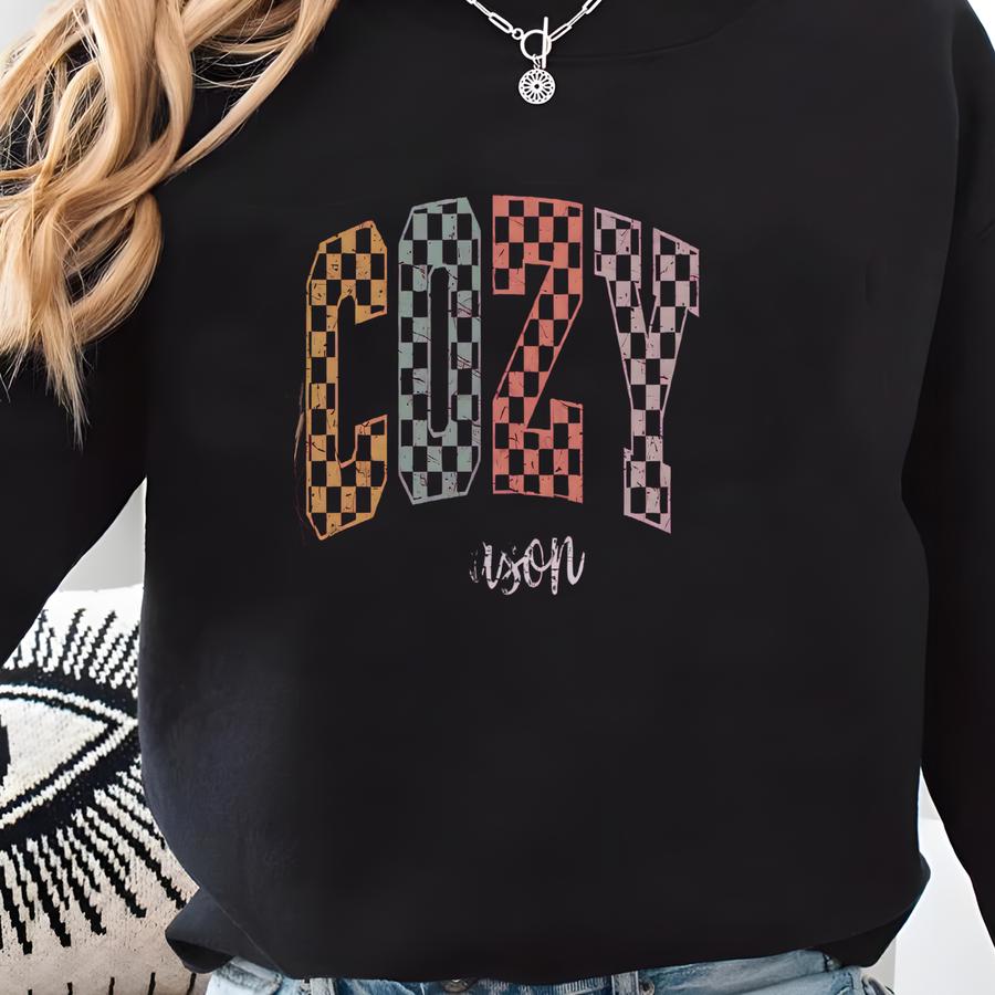 Checkered Print Sweatshirt: Cozy Fall Winter Hoodie Sweatshirt