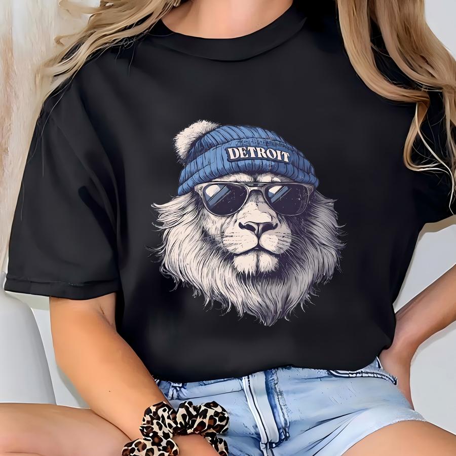 Detroit Football Sweatshirt Or Hoodie | Cool Retro Beanie Cat Tee | Vintage Detroit Fan Game Day Top T-shirt