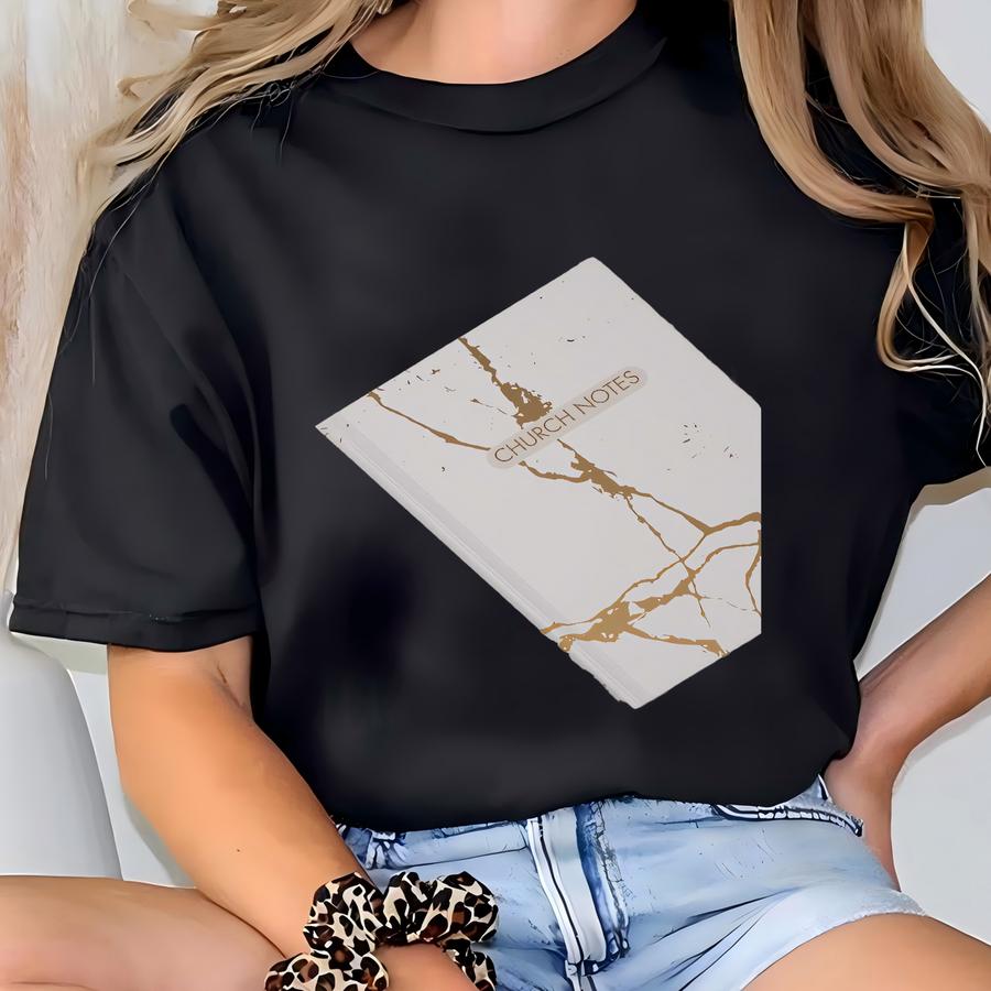 Elegant Church Notes Hardcover Journal Inspirational Writing Journal Gift For Her Gold Marble T-shirt