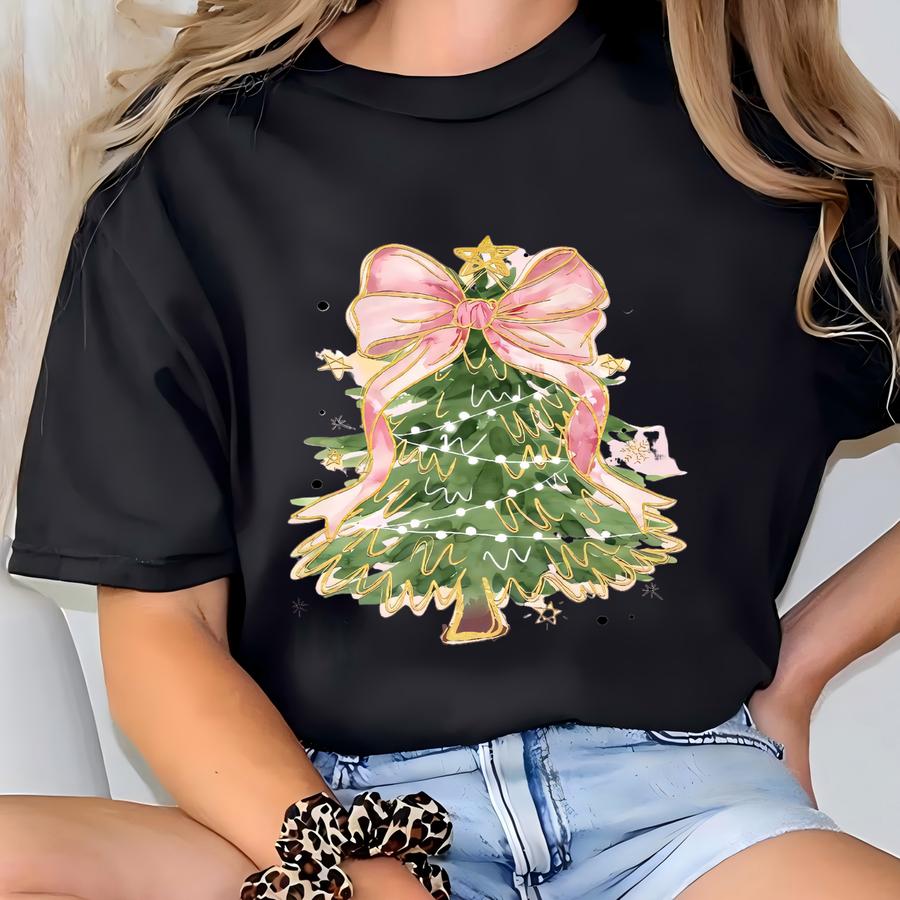 Christmas Coquette Sweatshirt, Pink Christmas Sweater, T-shirt