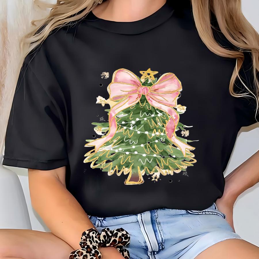 Christmas Coquette Hoodie, Pink Christmas Gift T-shirt