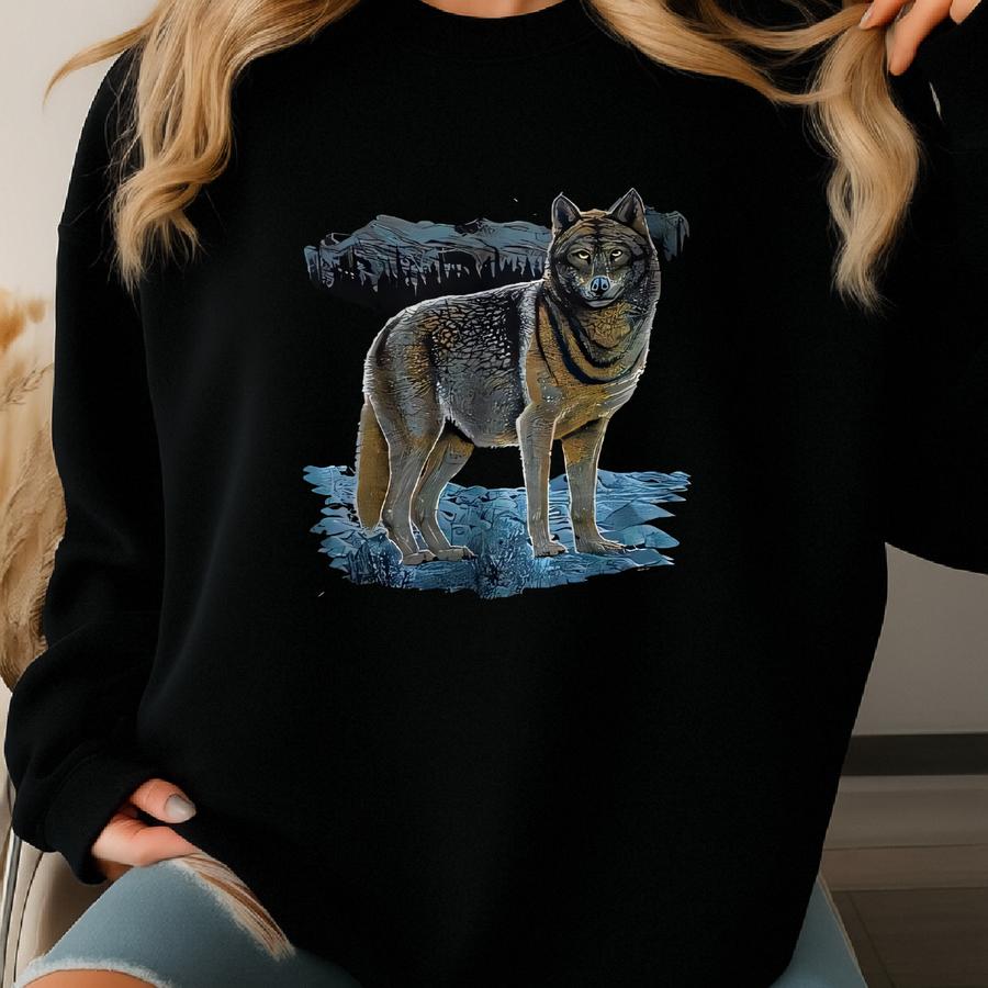 Vintage 90's Wildlife Animal Black Sweatshirt Medium Wolf Crewneck Wildlife Animal Sweater Pullover Habitat Animal Wolf Print Logo Jumper Sweatshirt