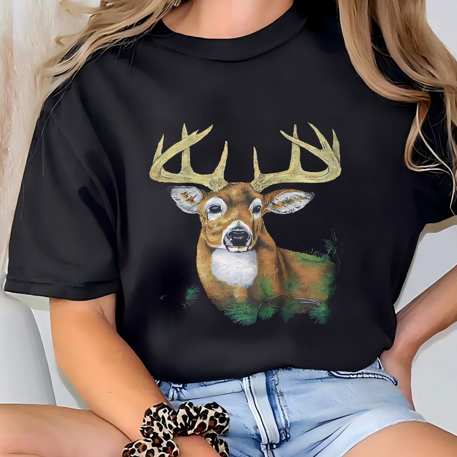 Vintage Deer Animal White-tailed Blue Sweatshirt Large Wildlife Deer Graphic Sweater Thrill Of Hunt Deer Pullover Moose Deer Jumper Size L T-shirt