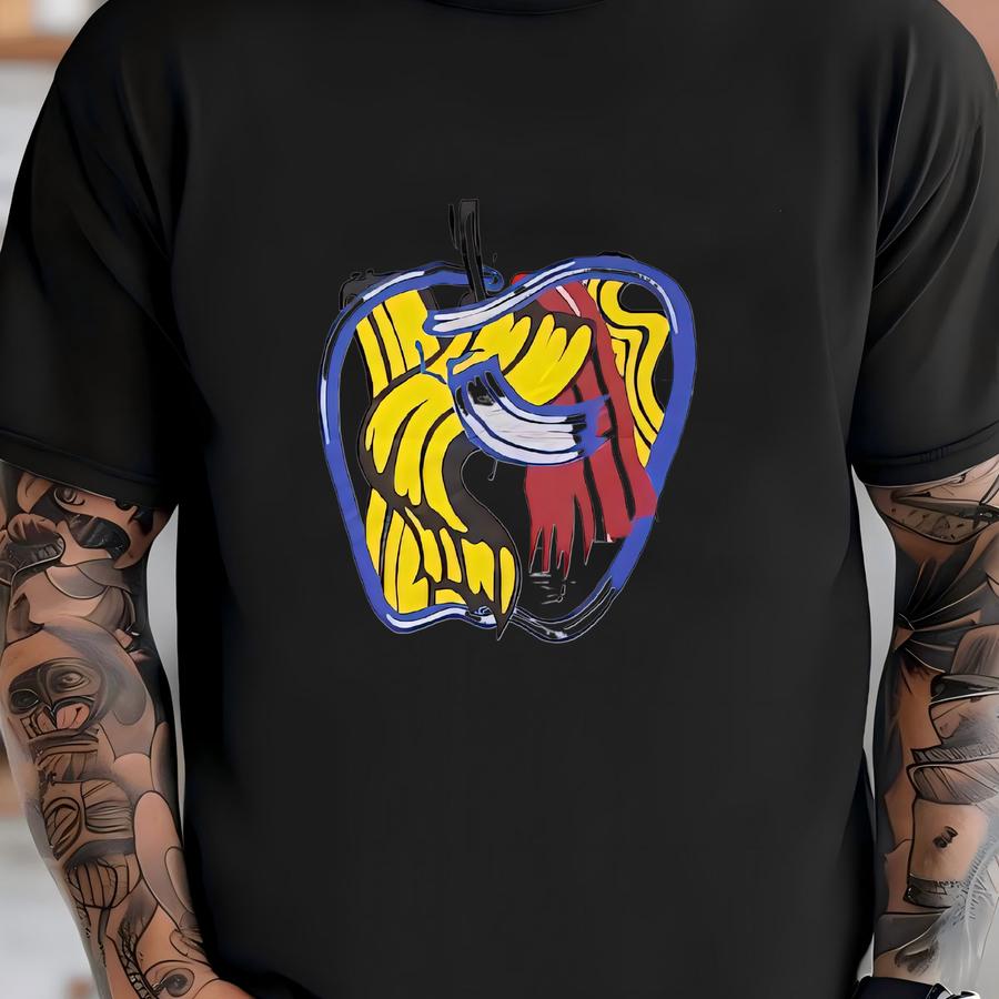 Vintage Roy Lichtenstein Apple With Brushstrokes T Shirt Size L / 1990s Pop Art Artist Designer Tees / 90s Nice Design Painting Tee T-shirt