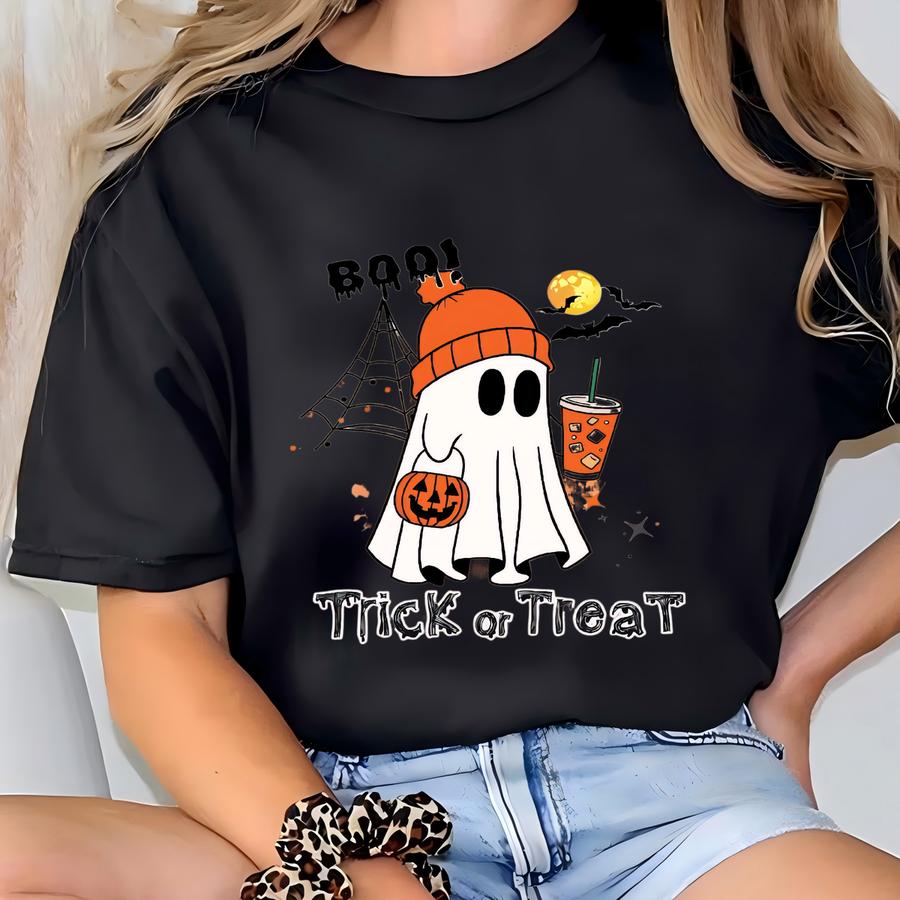 Boo Ghost Trick Or Treat Shirt, Cute Halloween Ghost Tee, Spooky Fall Sweatshirt And Shirt, Halloween Family Matching Top T-shirt