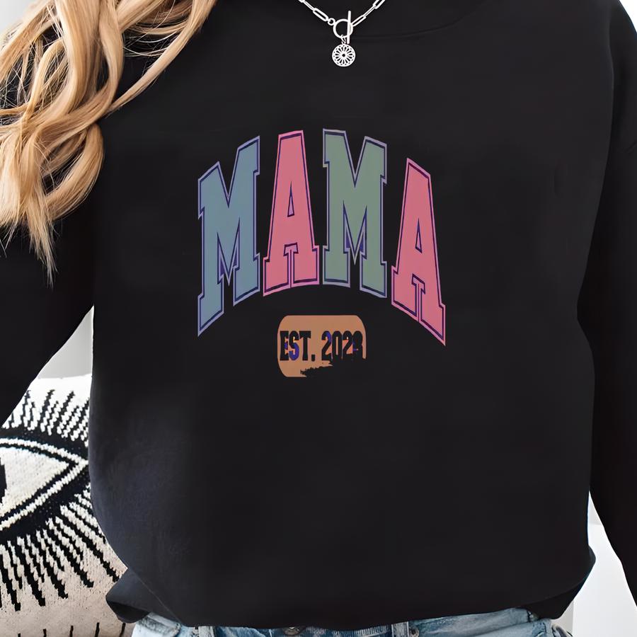 Personalized Mama Est. 2026 Shirt | Custom Mom V-neck T-shirt, New Mom Gift, Baby Shower Long Sve Tee Sweatshirt