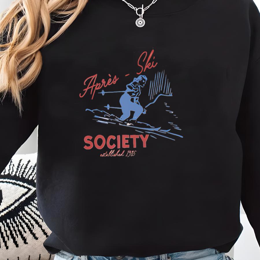 Aprés-ski Society Cotton Canvas Tote | Eco Reusable Grocery | Bachelorette Party, Skiing Girl’s Trip Welcome Gift | Boho Vintage Style Sweatshirt