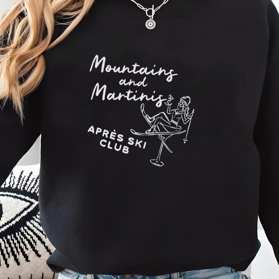 Mountains And Martinis Aprés-ski Club Cotton Canvas Tee | Boho Bachelorette Party Girls Ski Trip Welcome Gift, Eco Reusable Grocery Sweatshirt