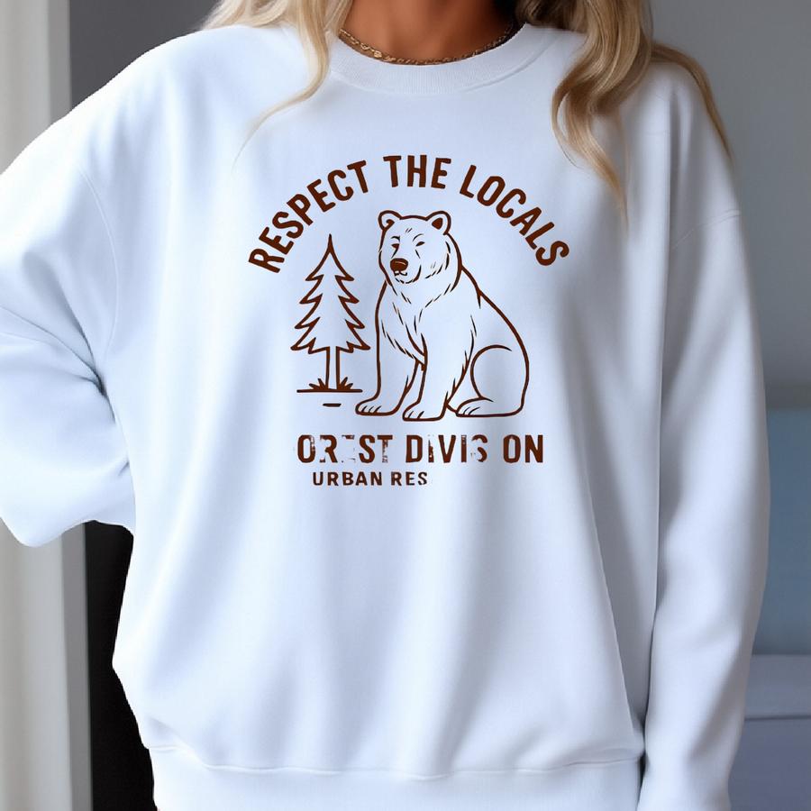 Respect The Locals Bear Sweatshirt Hoodie Shirt, Wildlife Lover Design, Minimalist Black On White, Cozy Casual Wear, Outdoor Gift Idea Sweatshirt Respect The Locals Bear Sweatshirt Hoodie Shirt, Wildlife Lover Design, Minimalist Black On White, Cozy Casual Wear, Outdoor Gift Idea Sweatshirt
