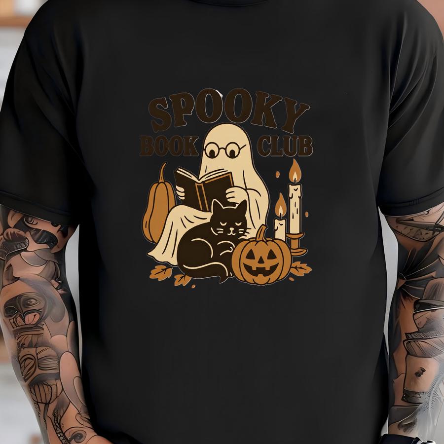 Spooky Book Club Halloween Cotton Tee: Ghost Reading T-shirt