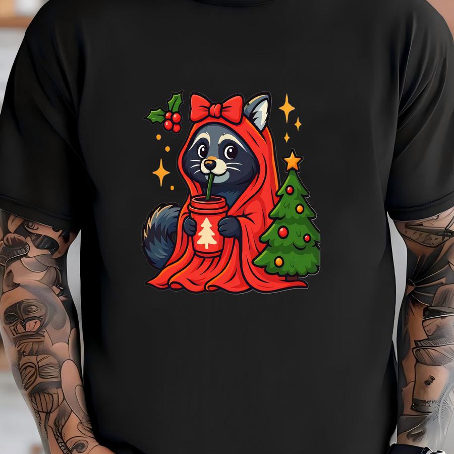 Funny Raccoon Christmas Tee: Coffee Lover Gift T-shirt